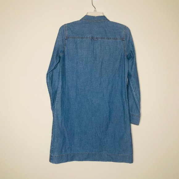 J. CREW | Chambray Tab Sleeve Collared Shirt Dress 100% Cotton Chest Pockets - Picture 4 of 7